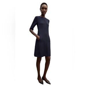 MM LaFleur Emily Dress Navy Square Neck Elbow Sleeve A-line Women’s Size 4
